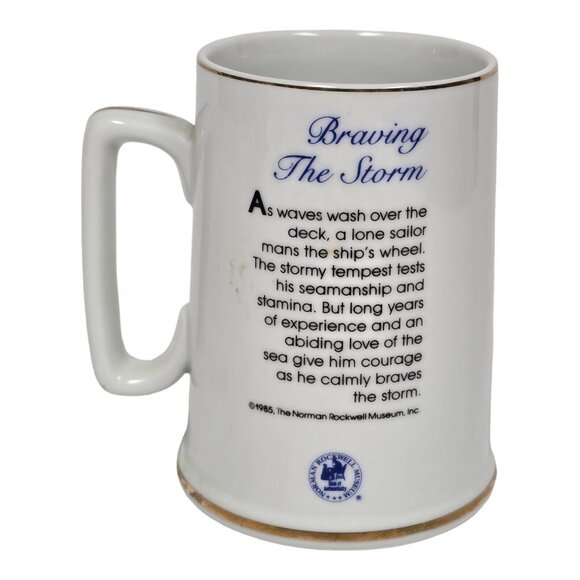 Norman Rockwell Coffee Mug "Braving The Storm" Porcelain Tankard 24K Gold Rim - Picture 3 of 10